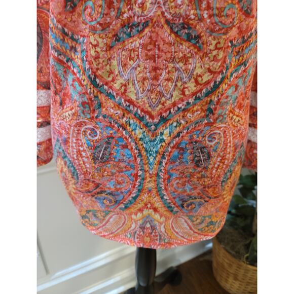 Ruby Rd Blouse Women's Large Multicolor Paisley Print Long Sleeve Tunic Top - Picture 3 of 14